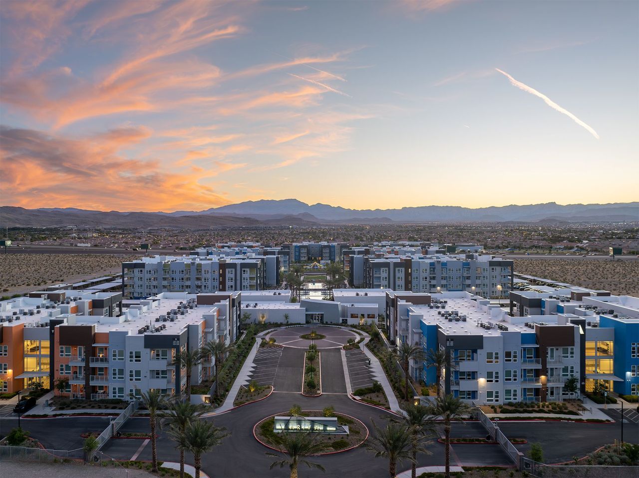 Ariva Serviced Residences in Las Vegas at sunset